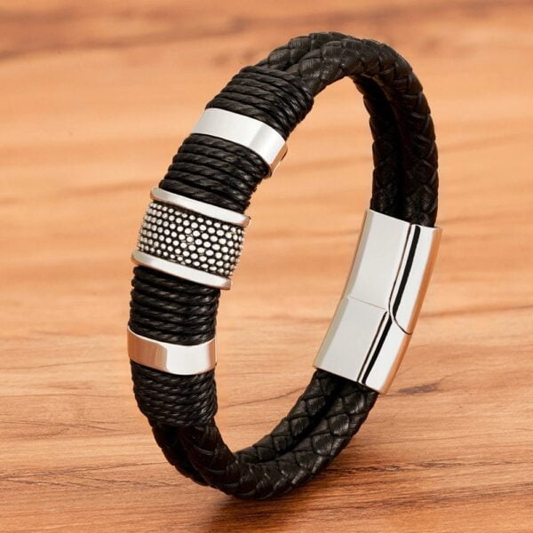 woven men bracelet silver color