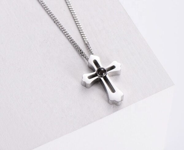 Big Cross Custom Photo Necklace Silver