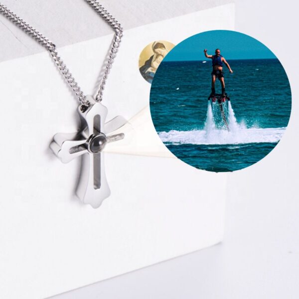 Big Cross Custom Photo Necklace Silver